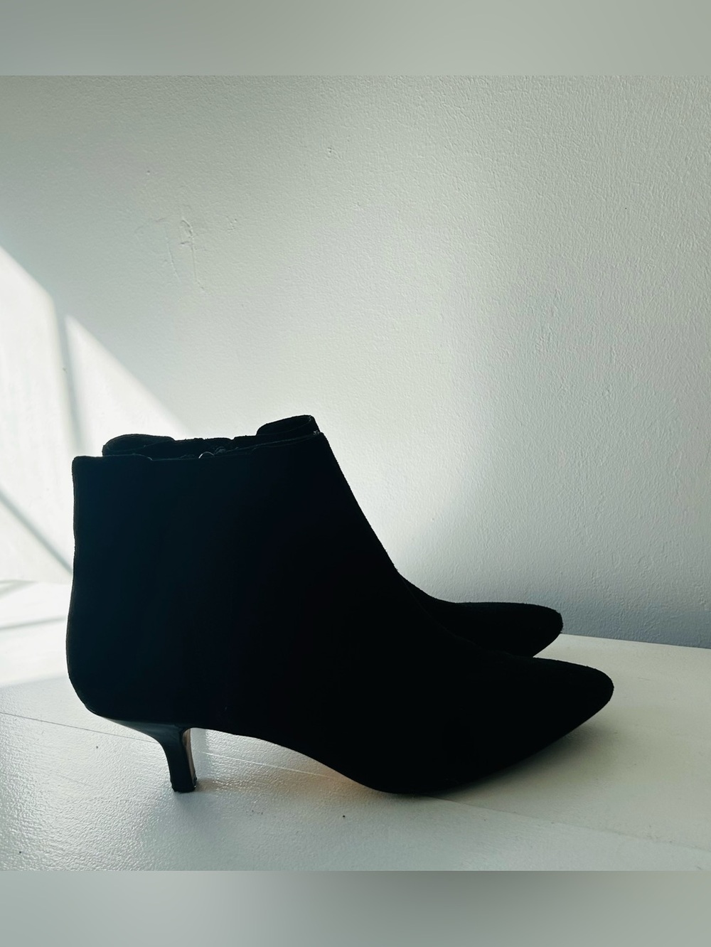 Donald J. Pliner  Geeo Black Suede Pointed-Toe Kitten Heel Booties
